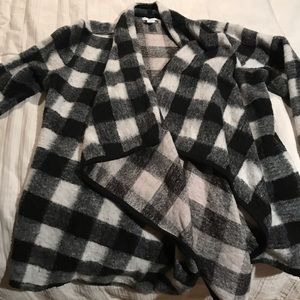Bar III buffalo check sweater coat